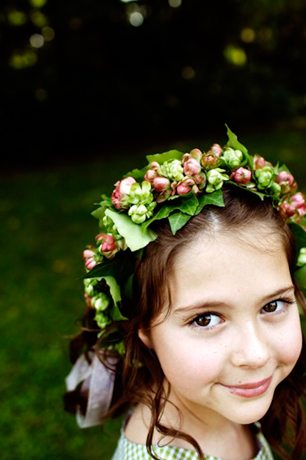 flower girl with floral head band - charming Hudson Valley NY wedding photo by top New York wedding photographers Belathee Photography